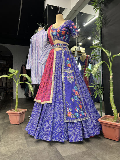 Purple Bandhani Print Lehenga With Fancy Work Blouse