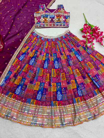 Festive Wear Georgette With Digital Print Multi Color Lehenga Choli