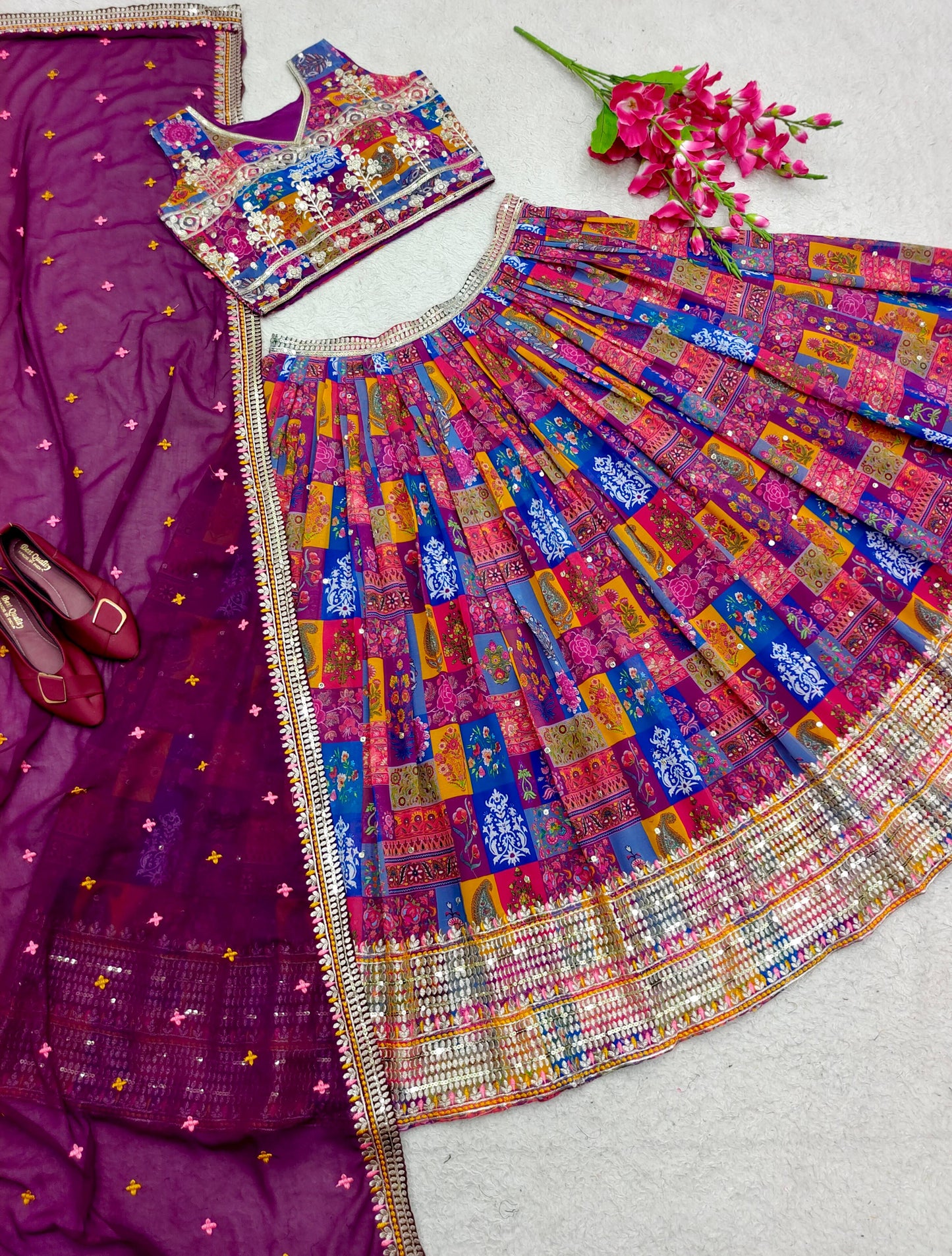 Festive Wear Georgette With Digital Print Multi Color Lehenga Choli