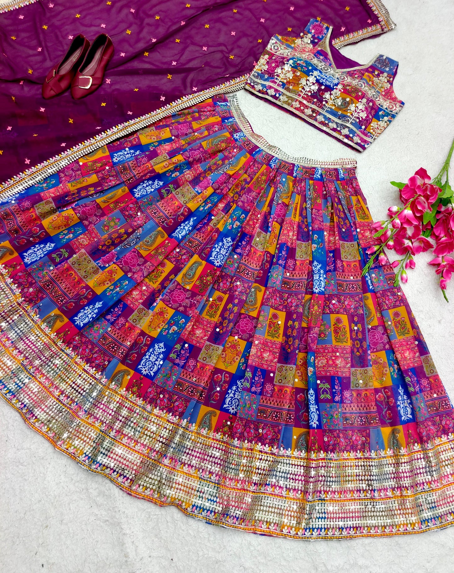 Festive Wear Georgette With Digital Print Multi Color Lehenga Choli