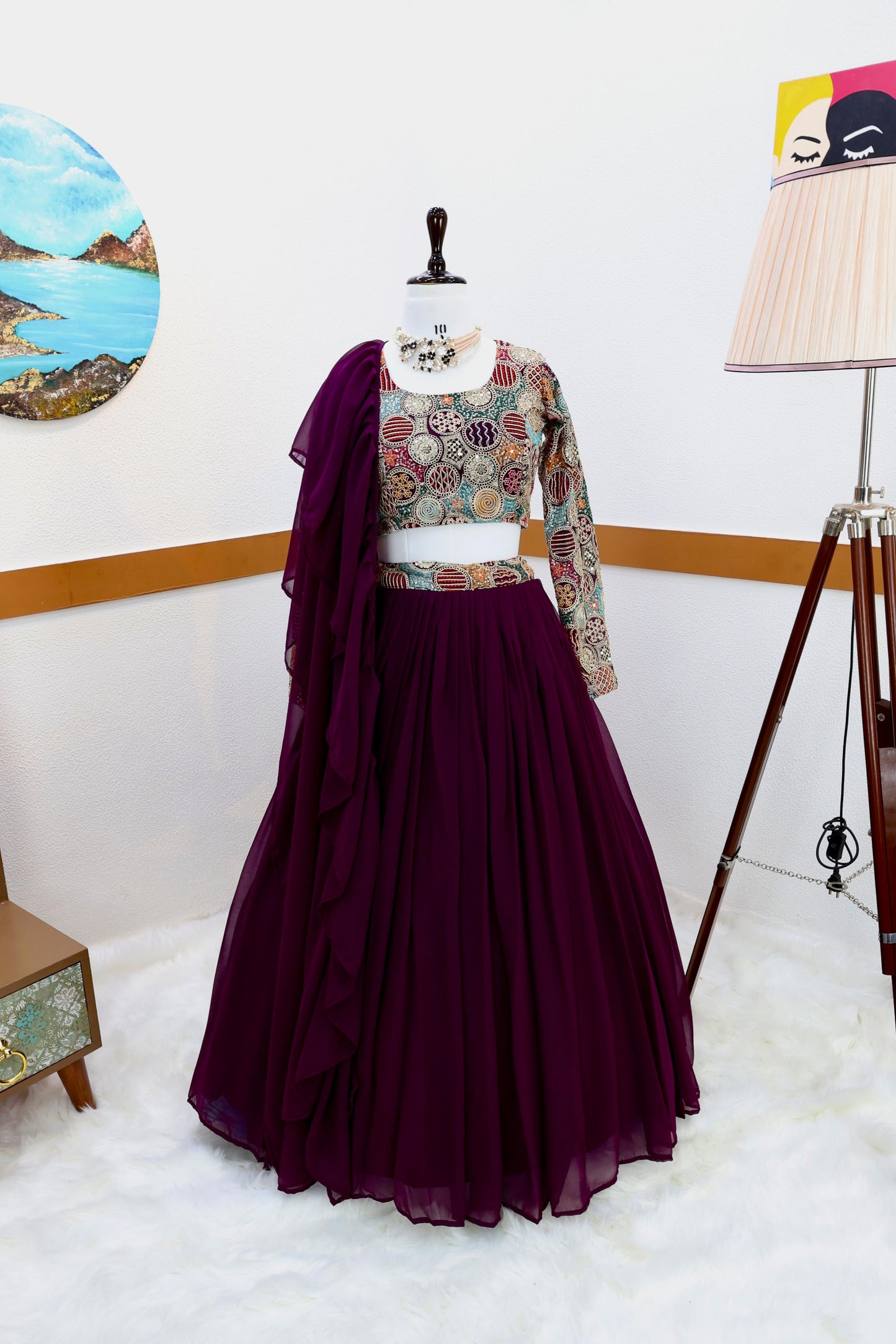 Wine Wedding Wear Plain Lehenga With Heavy Work Blouse