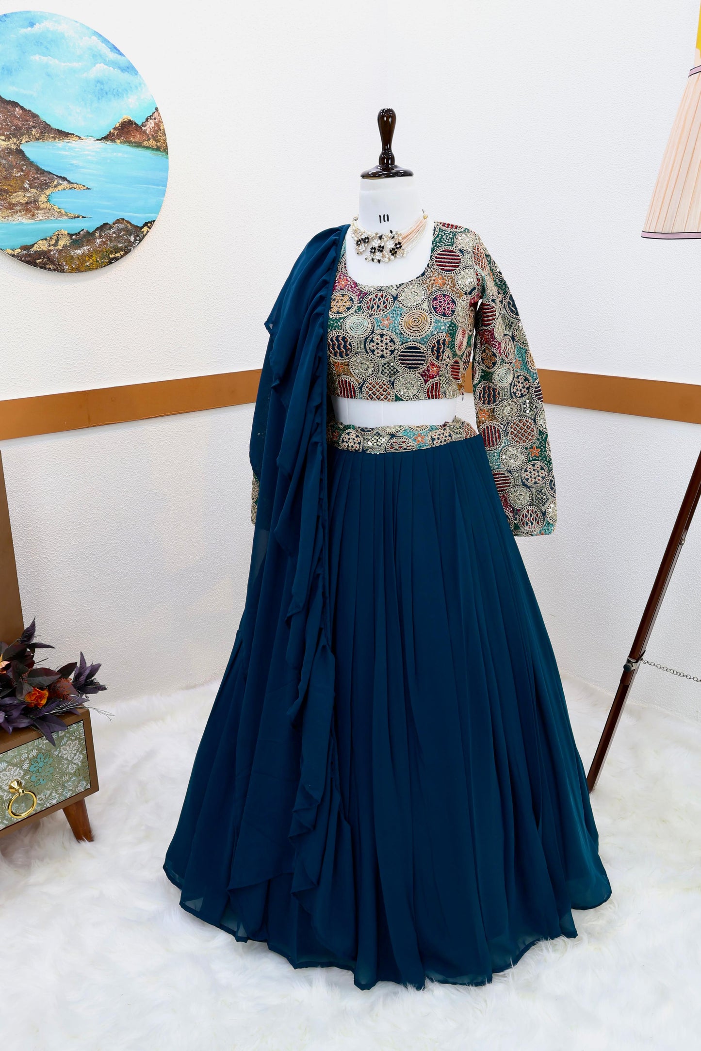 Blue Wedding Wear Plain Lehenga With Heavy Work Blouse