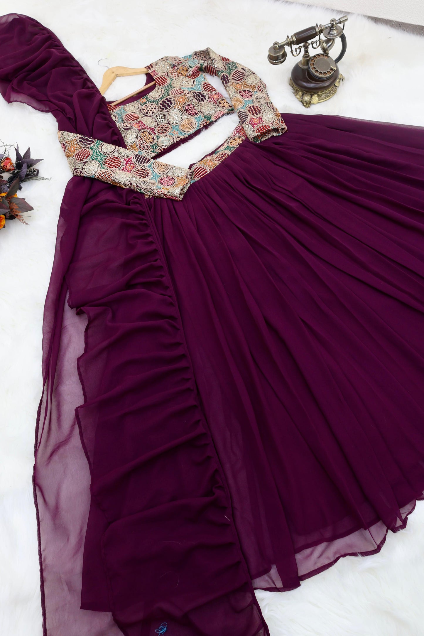 Wine Wedding Wear Plain Lehenga With Heavy Work Blouse