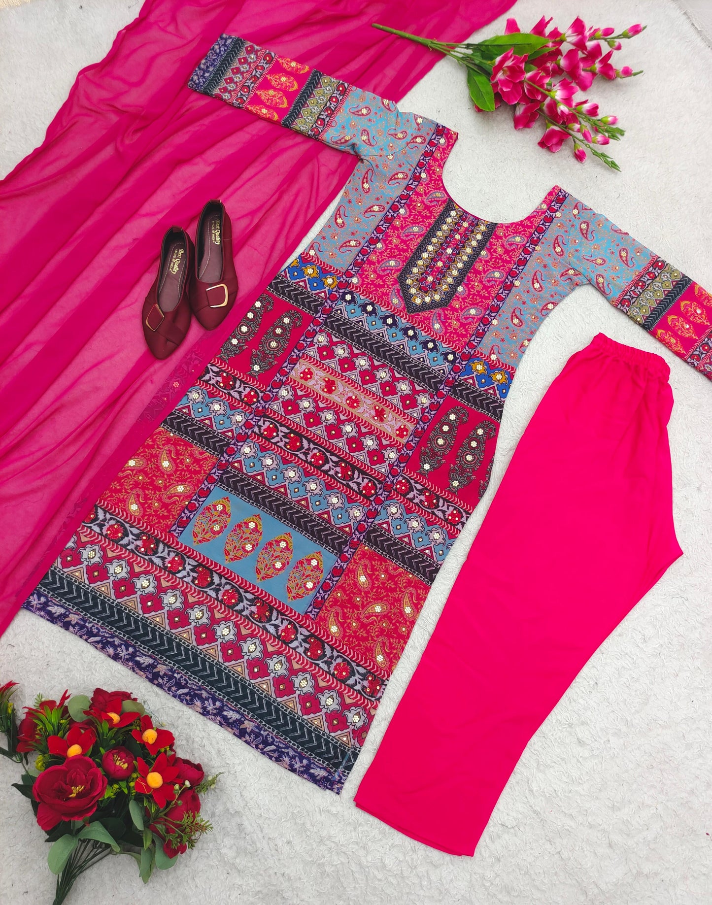 Gorgeous Pink With Multi Digital Print Work Salwar Suit