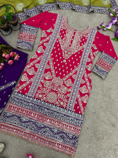 Heavy Exotic Embroidery Work Pink Palazzo Suit