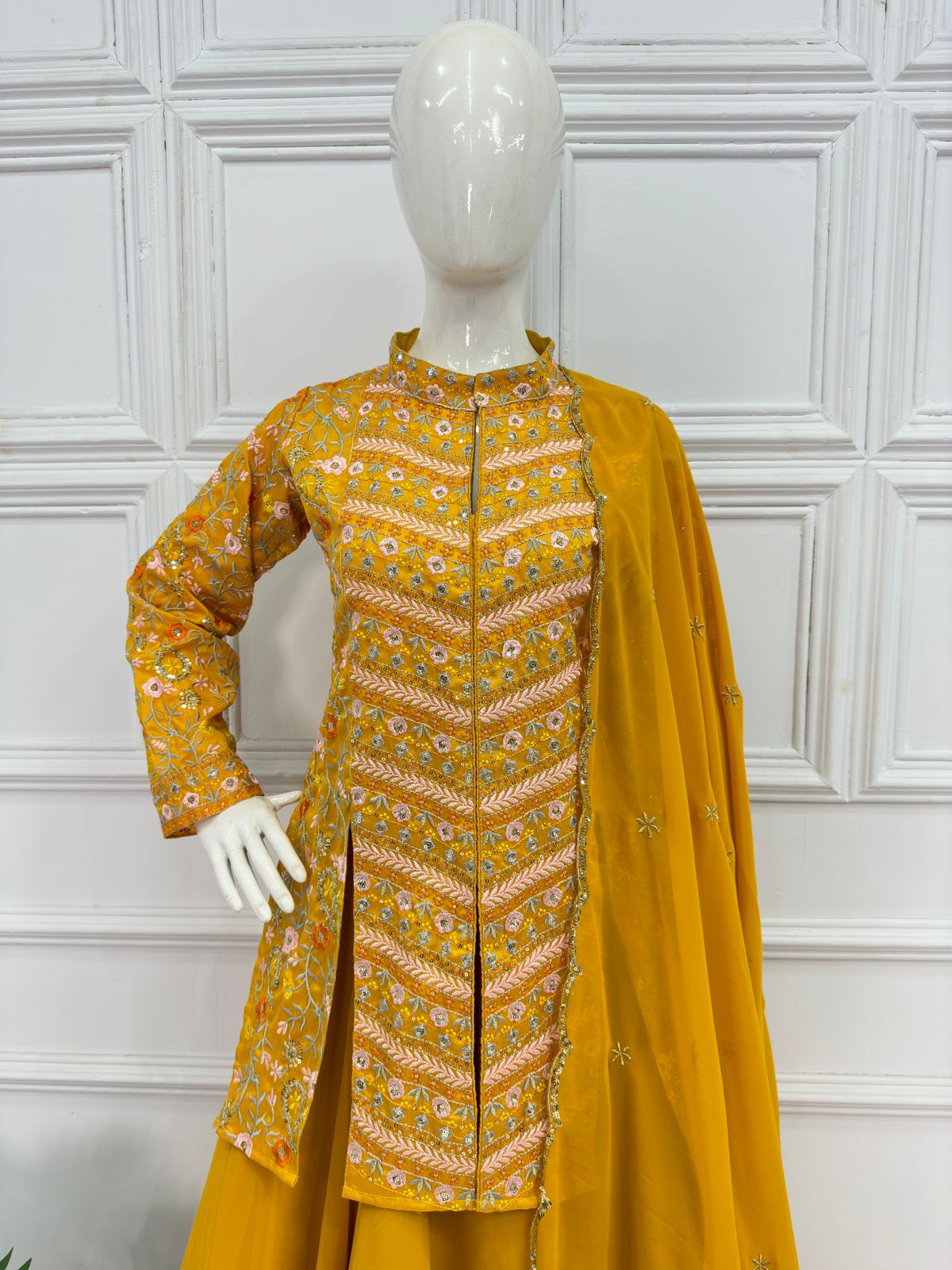 Festive Wear Yellow Plain Lehenga With Full Work Koti