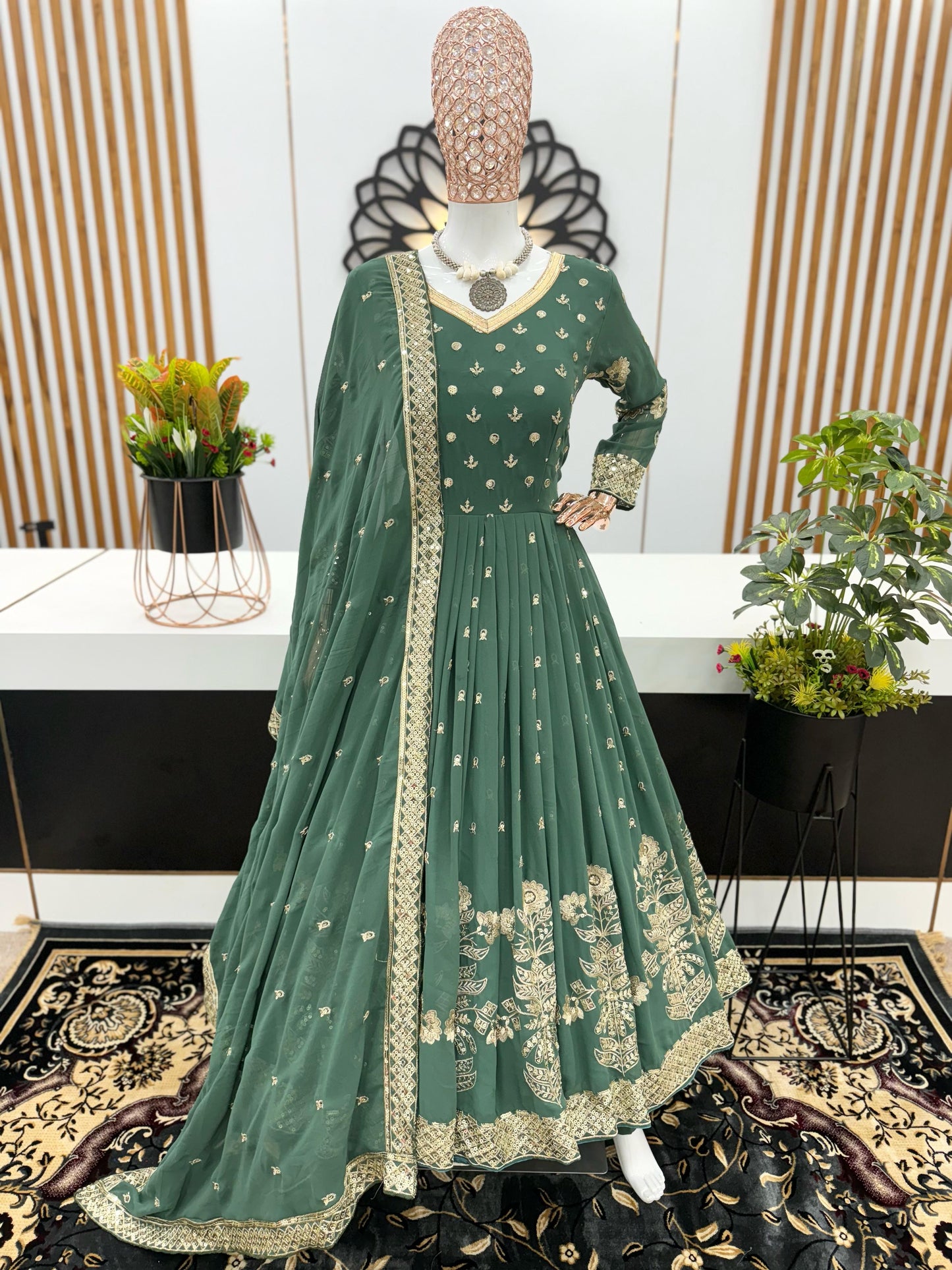 Superhit Pista Green Color Embroidery Work Gown