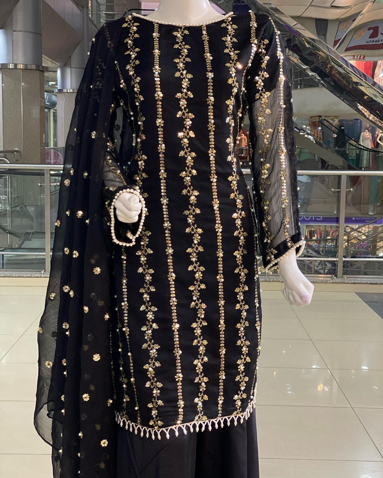 Amazing Black Sequence And Moti Work Occasion Wear Sharara Suit