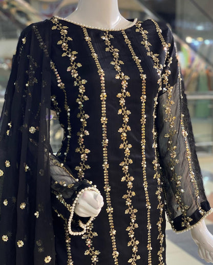 Amazing Black Sequence And Moti Work Occasion Wear Sharara Suit