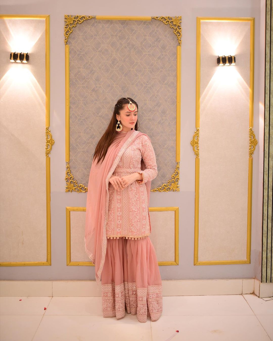 Alluring Peach Color Full Thread Work Sharara Suit