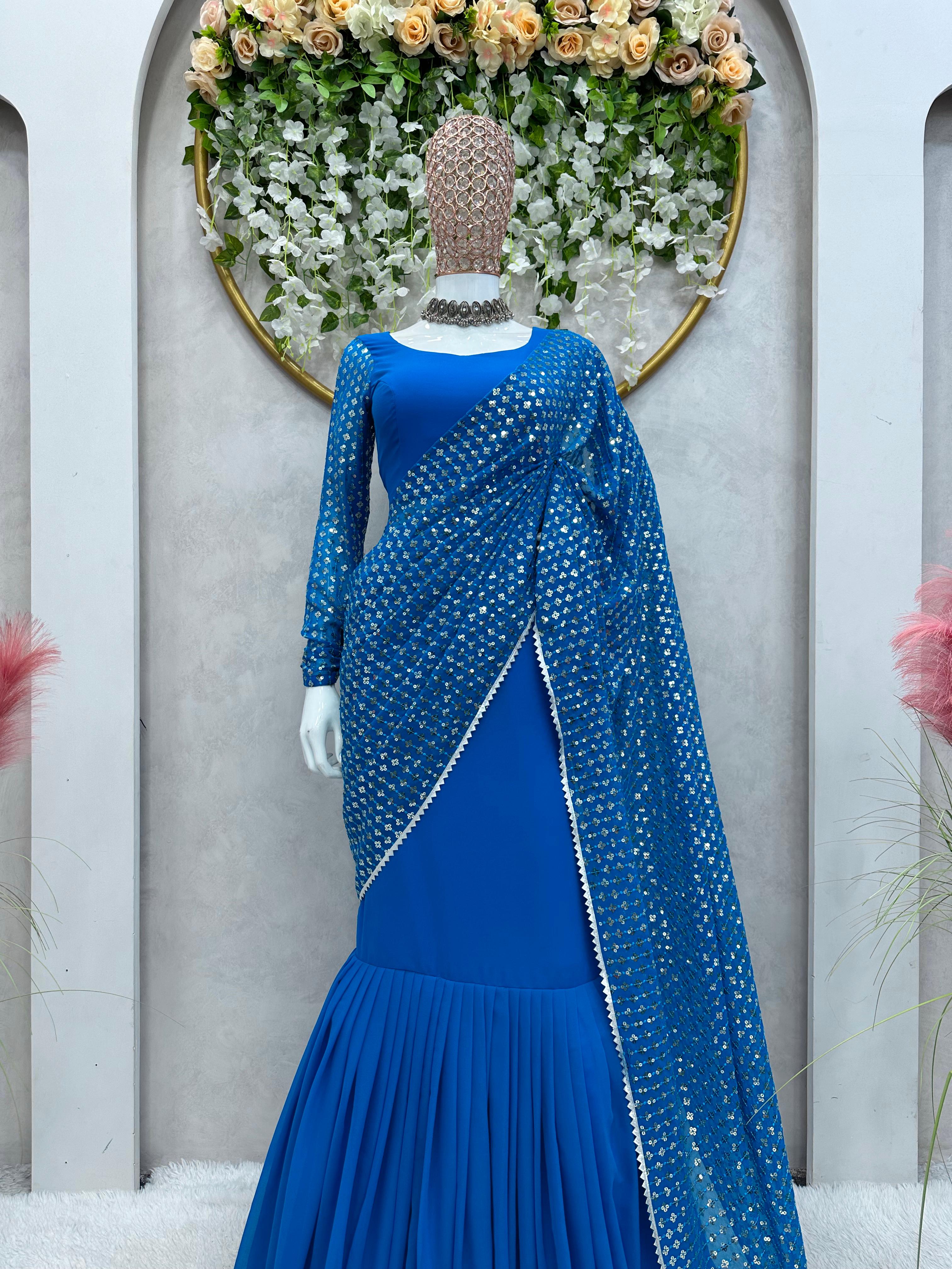 Magical Blue Georgette Lehenga Choli at Rs.12995/1 in surat offer by Amrut  The Fashion Icon