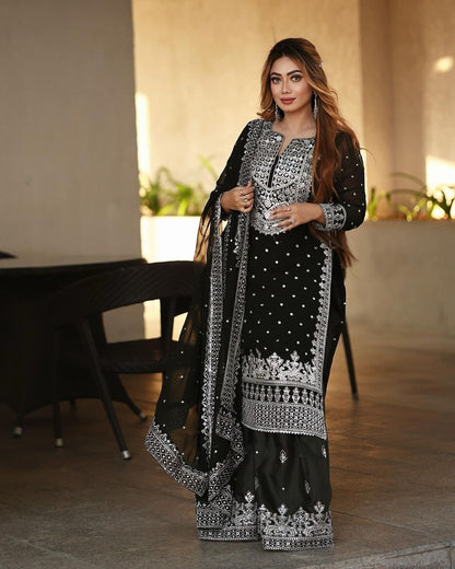 Captivating Work Black Color Party Wear Sharara Suit