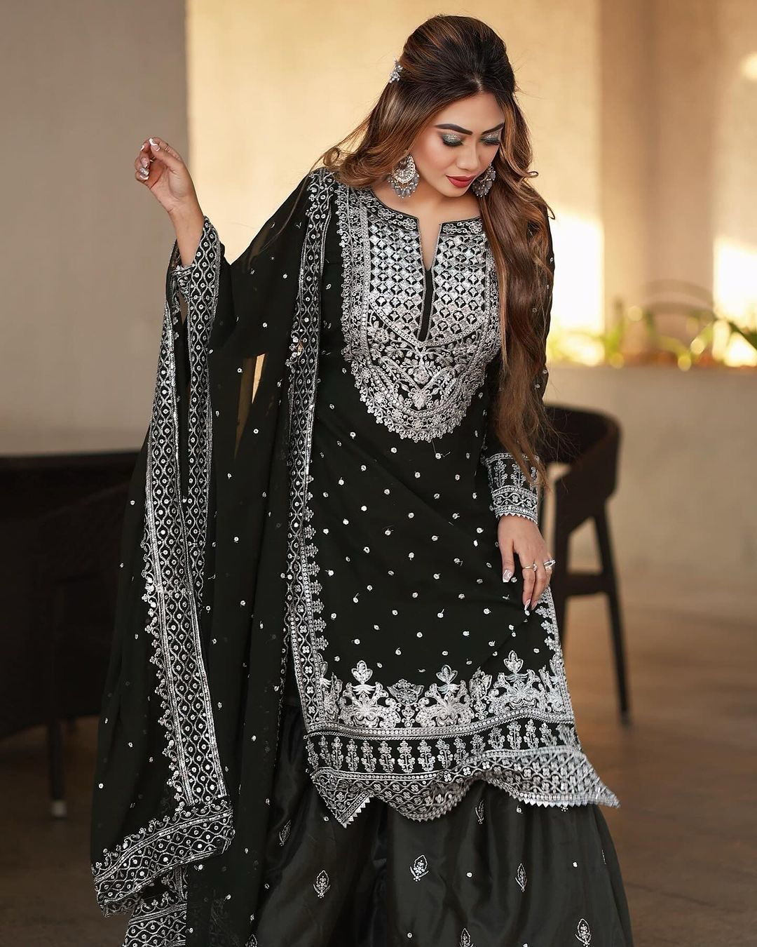 Captivating Work Black Color Party Wear Sharara Suit