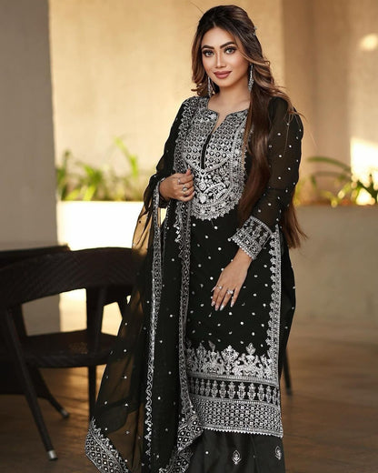 Captivating Work Black Color Party Wear Sharara Suit