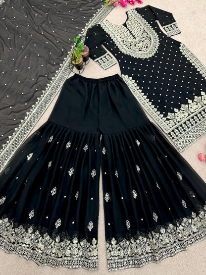 Captivating Work Black Color Party Wear Sharara Suit