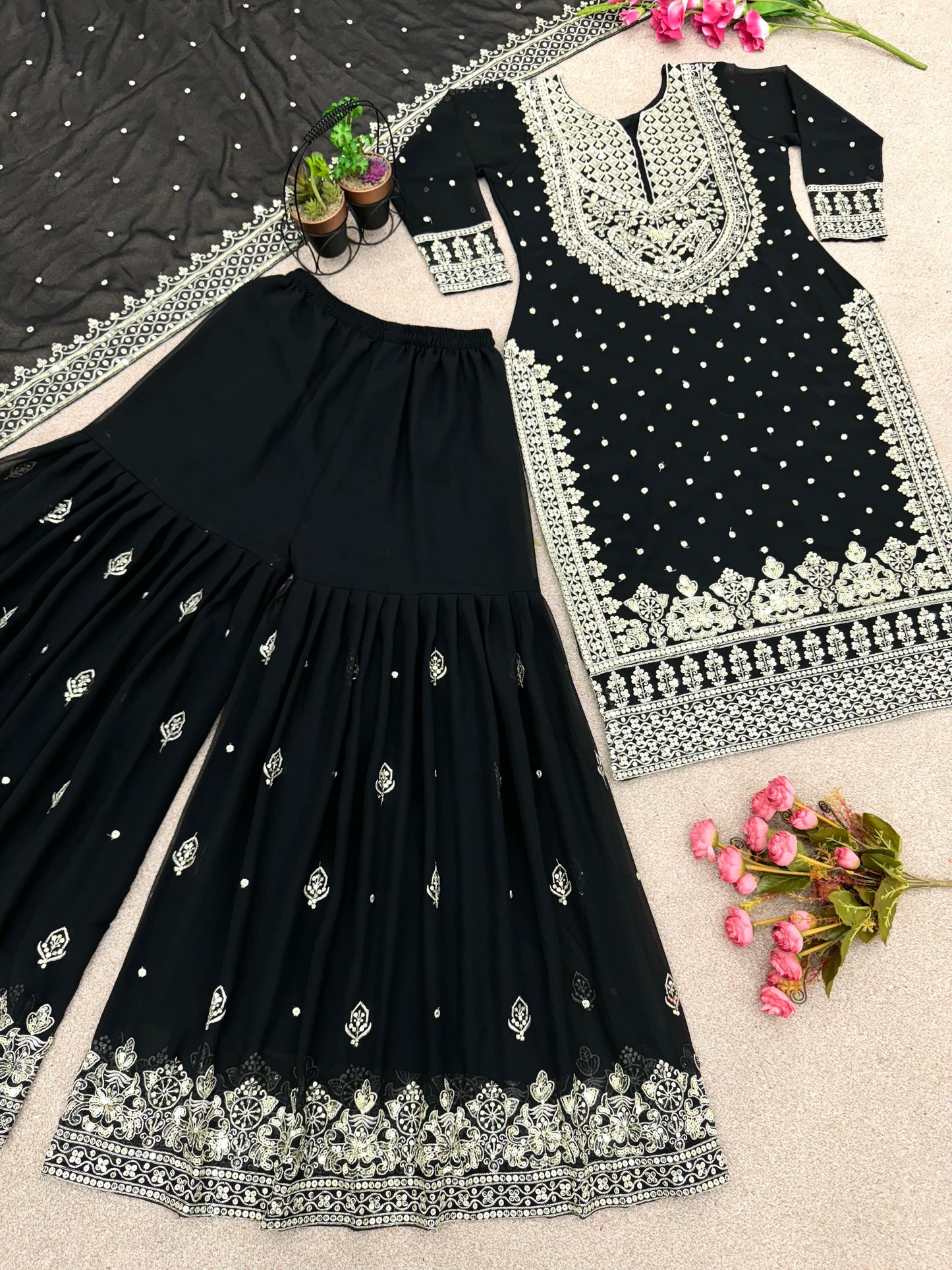 Captivating Work Black Color Party Wear Sharara Suit