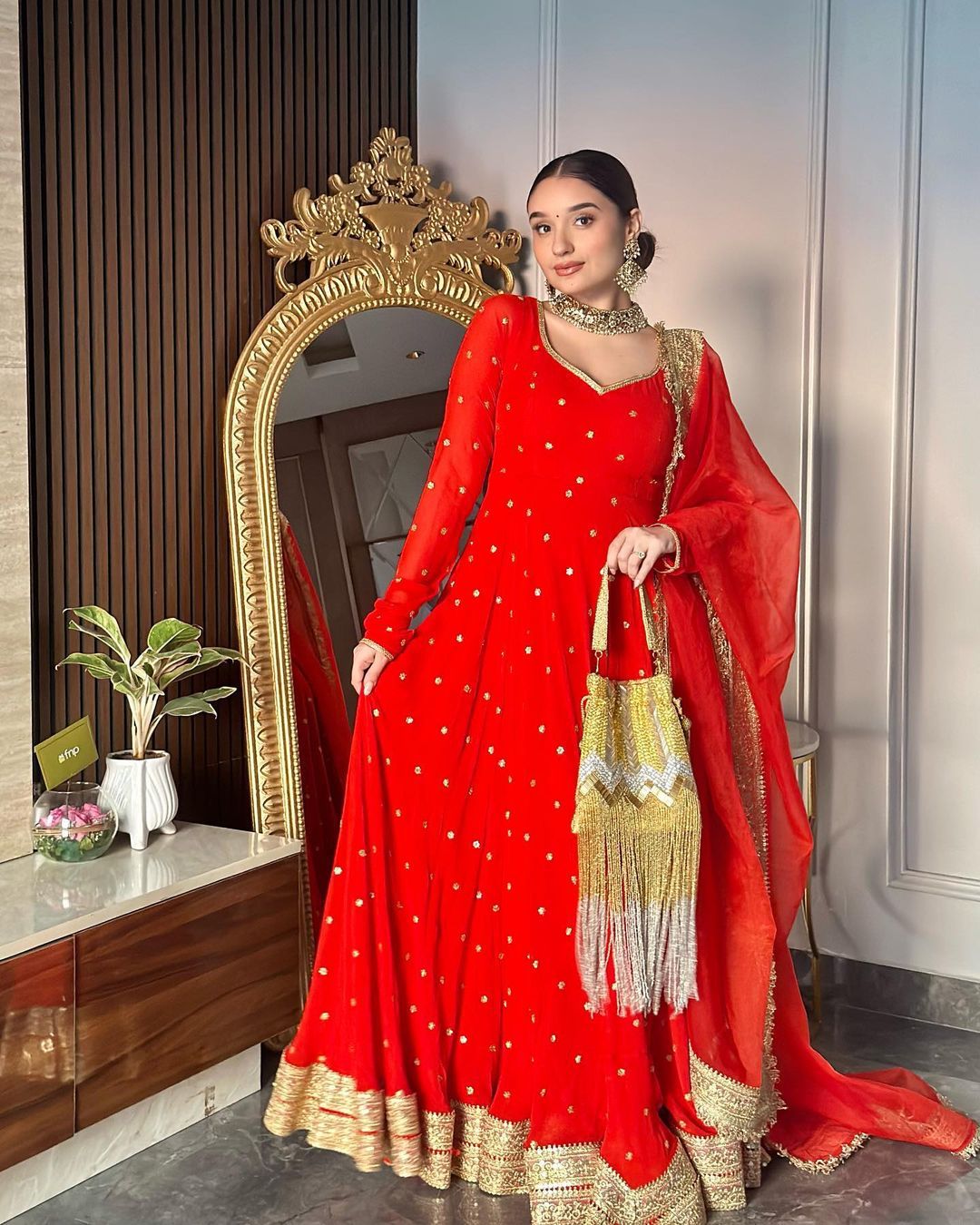 Attractive Border Sequence Work Red Color Gown