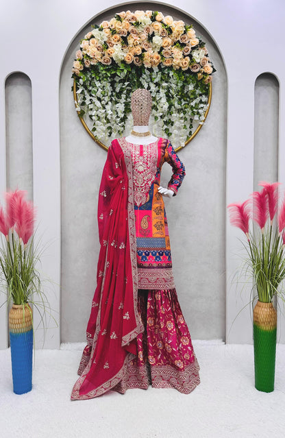 Thread Sequence Work Pink Color Heavy Sharara Suit