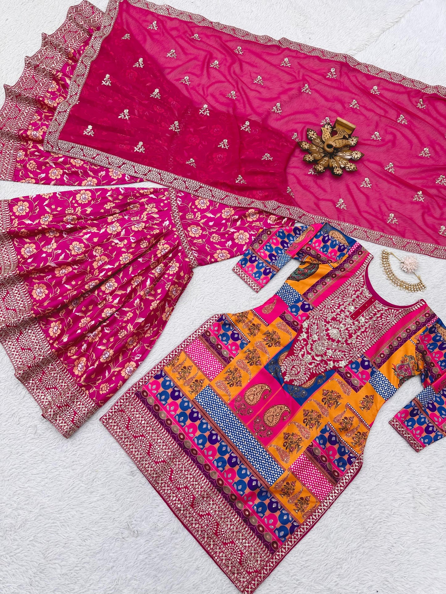 Thread Sequence Work Pink Color Heavy Sharara Suit