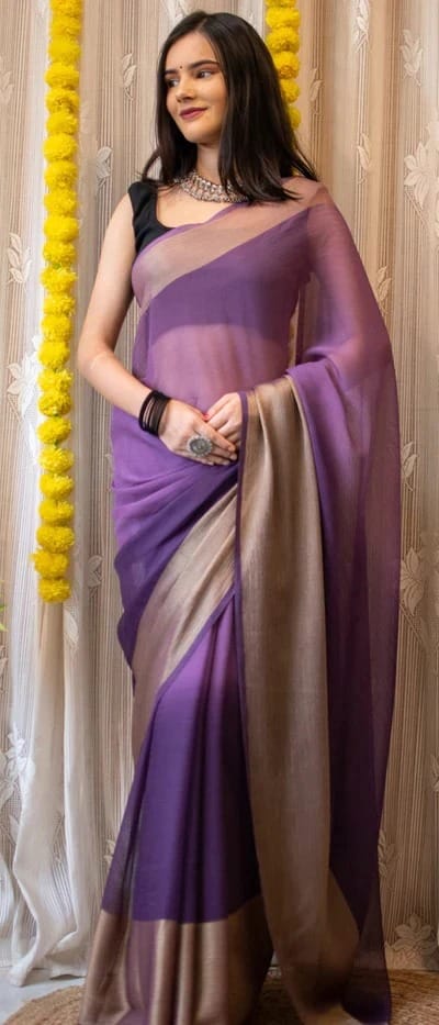 Beautiful Look Ready To Wear Purple Color Saree