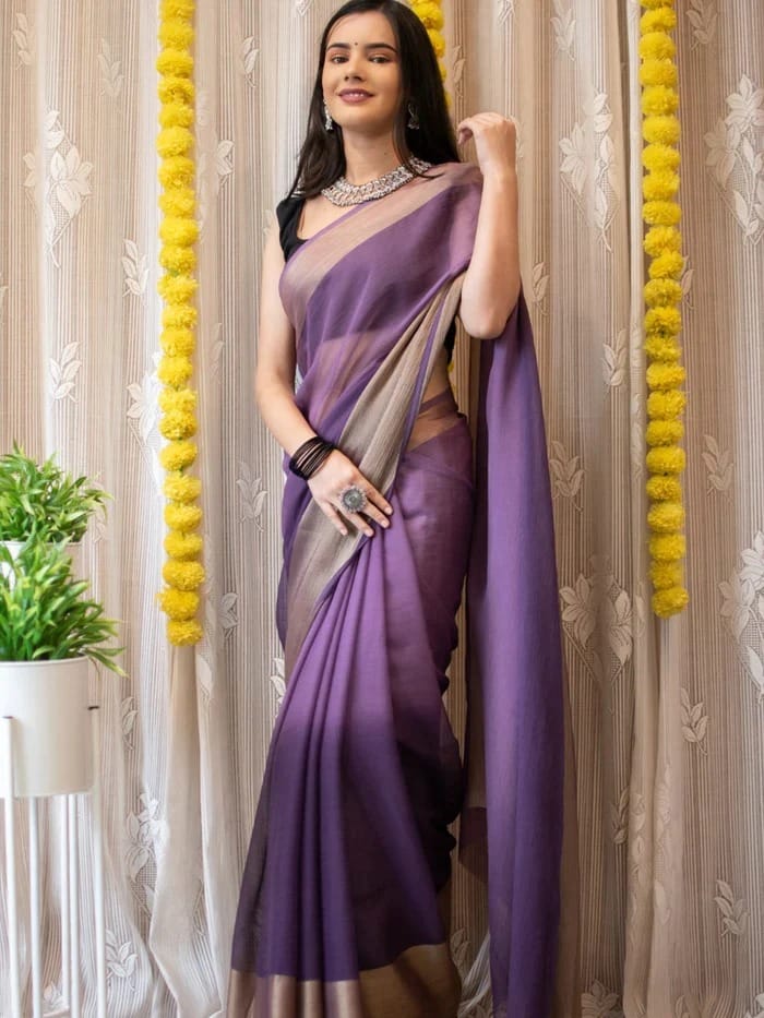 Beautiful Look Ready To Wear Purple Color Saree