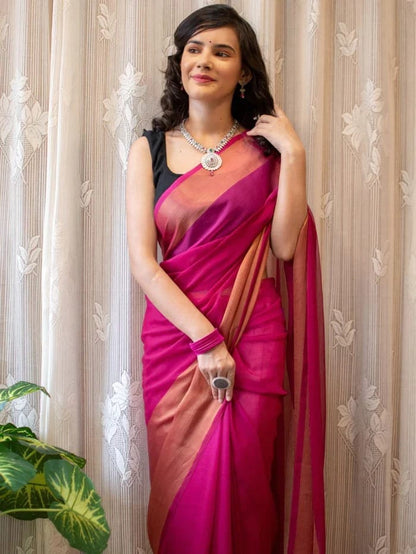 Beautiful Look Ready To Wear Pink Color Saree