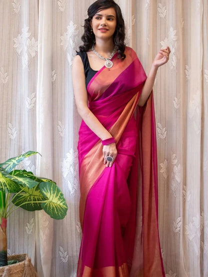 Beautiful Look Ready To Wear Pink Color Saree