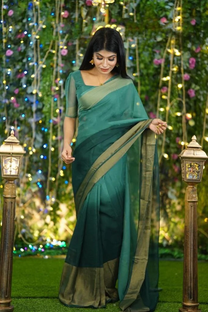 Beautiful Look Ready To Wear Aqua Green Color Saree