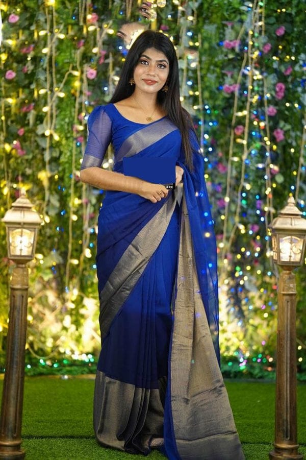 Beautiful Look Ready To Wear Blue Color Saree