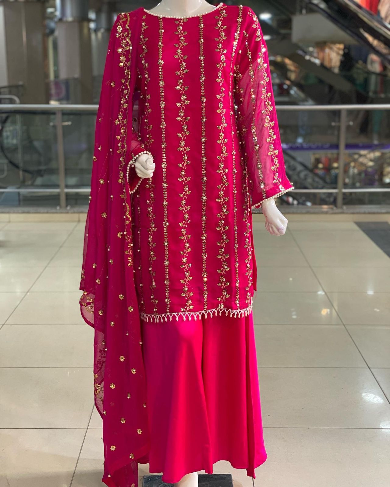 Amazing Pink Sequence And Moti Work Occasion Wear Sharara Suit