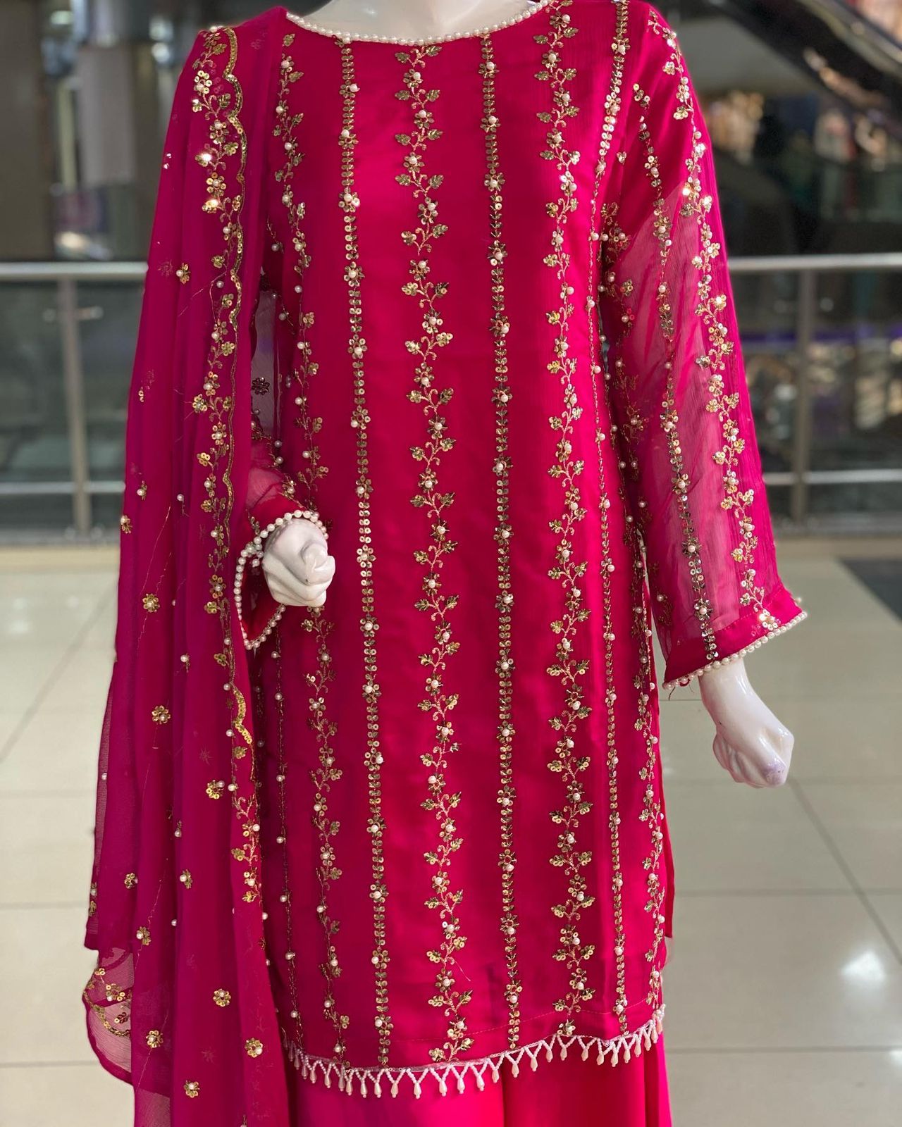 Amazing Pink Sequence And Moti Work Occasion Wear Sharara Suit