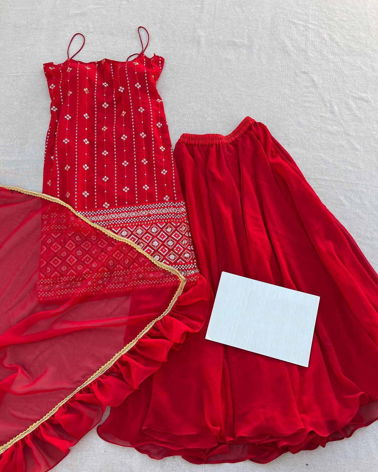 Thread With Sequence Work Red Gorgeous Sharara Suit