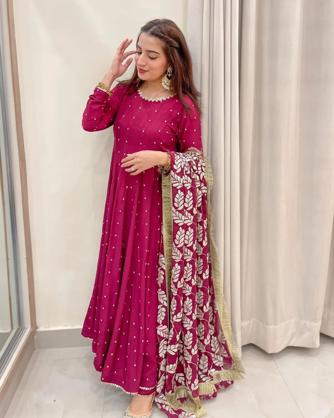 Trendy Pink Color Gown With Heavy Work Dupatta