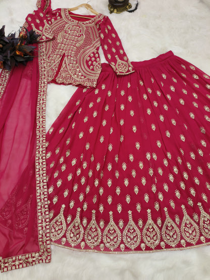 Embellished Embroidery Work Pink Color Lehenga Choli