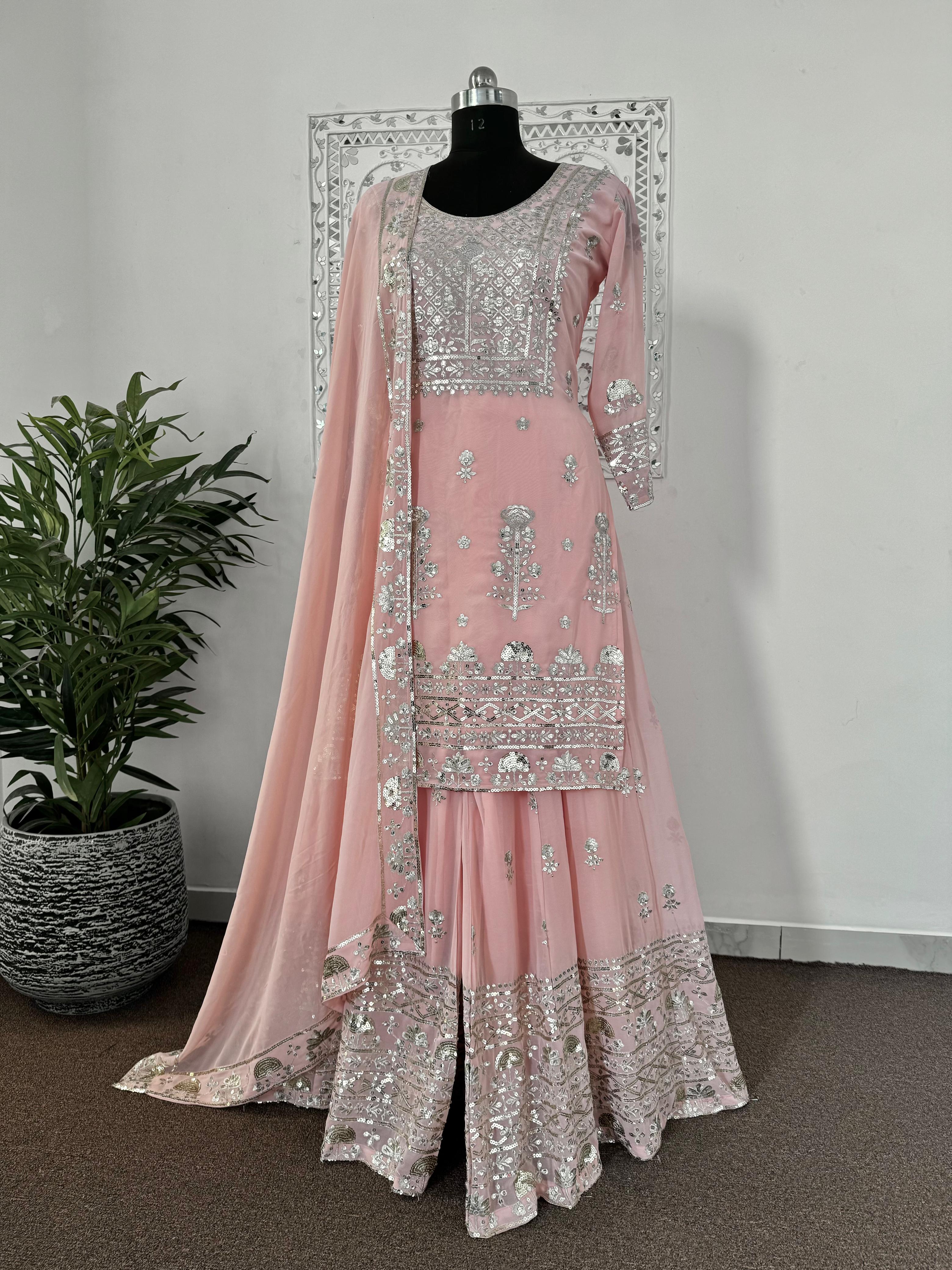 Function Wear Sequence Work Peach Color Trendy Sharara Suit