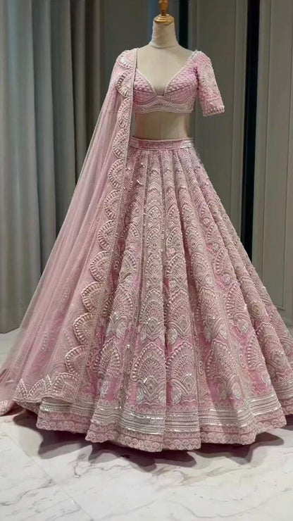 Bridal Wear Light Pink Heavy Work Designer Lehenga Choli