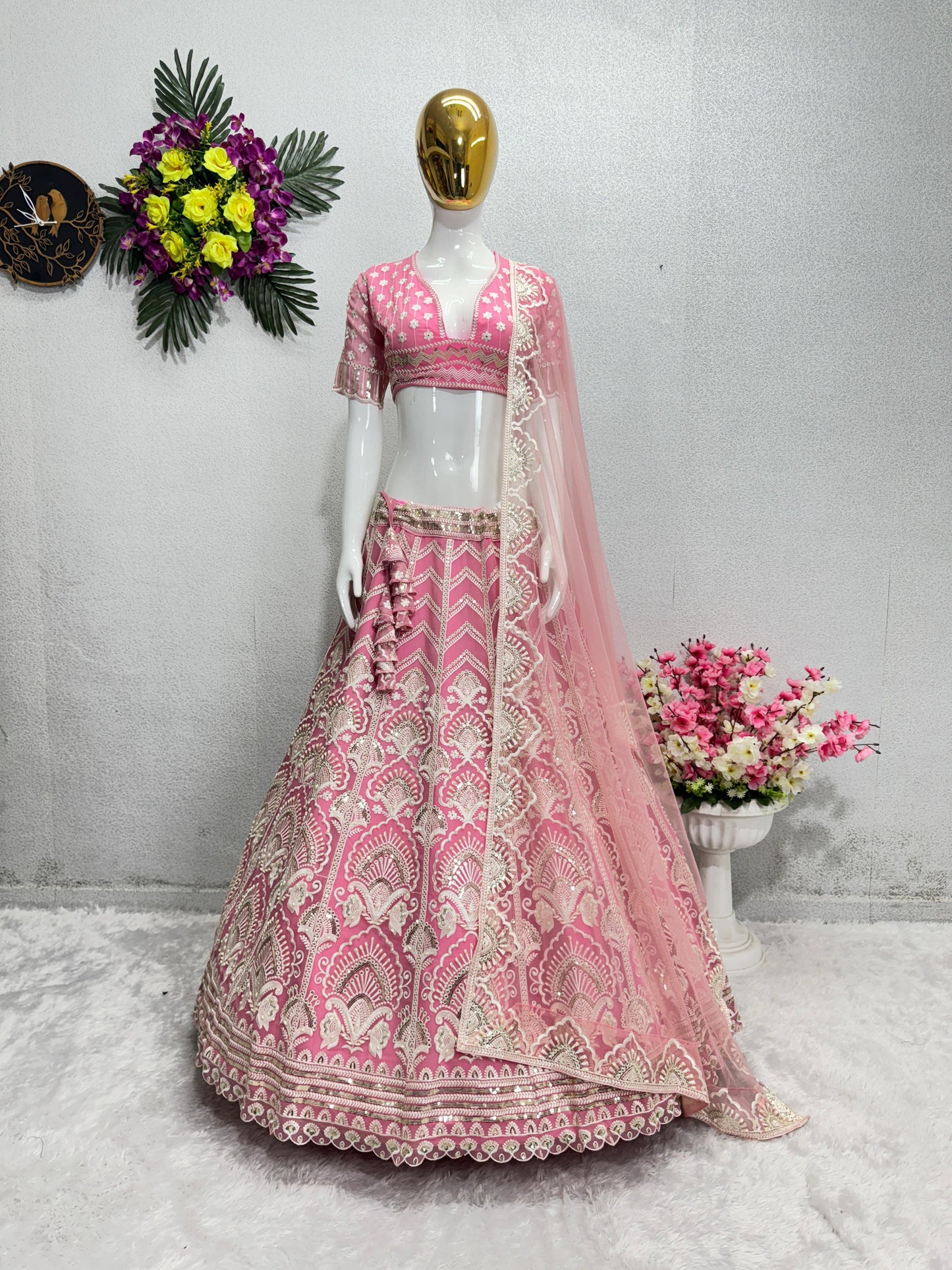 Bridal Wear Light Pink Heavy Work Designer Lehenga Choli