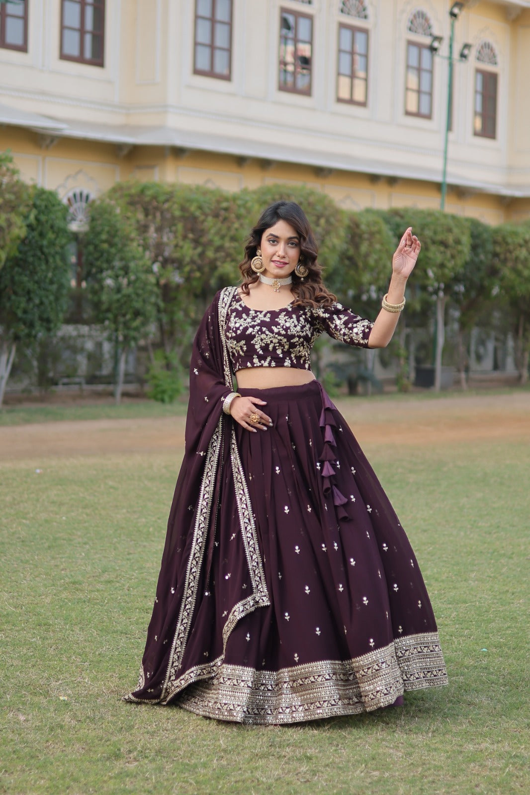 Captivating Sequins Embroidered Work Wine Lehenga Choli