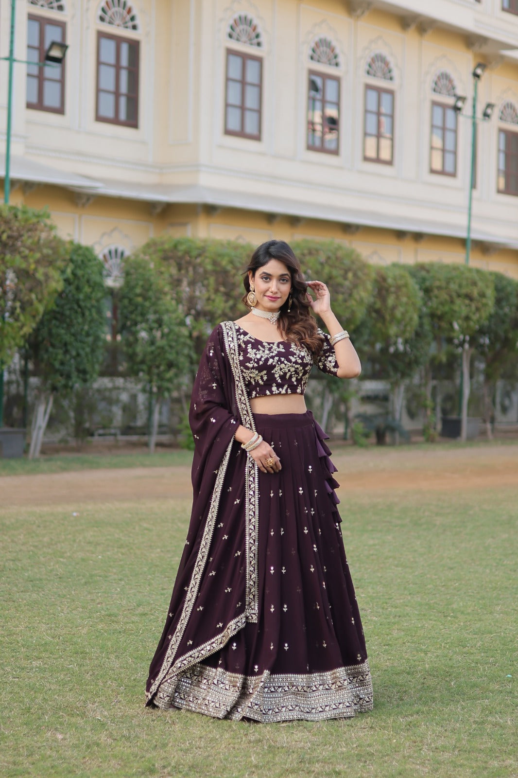 Captivating Sequins Embroidered Work Wine Lehenga Choli