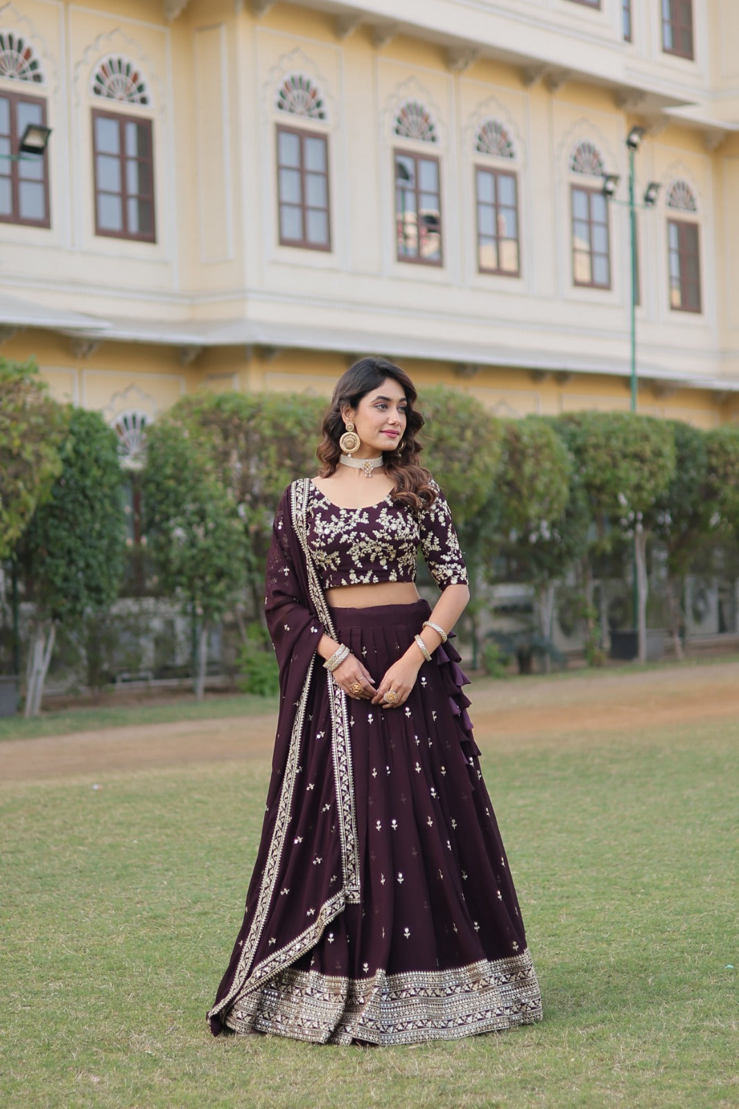 Captivating Sequins Embroidered Work Wine Lehenga Choli