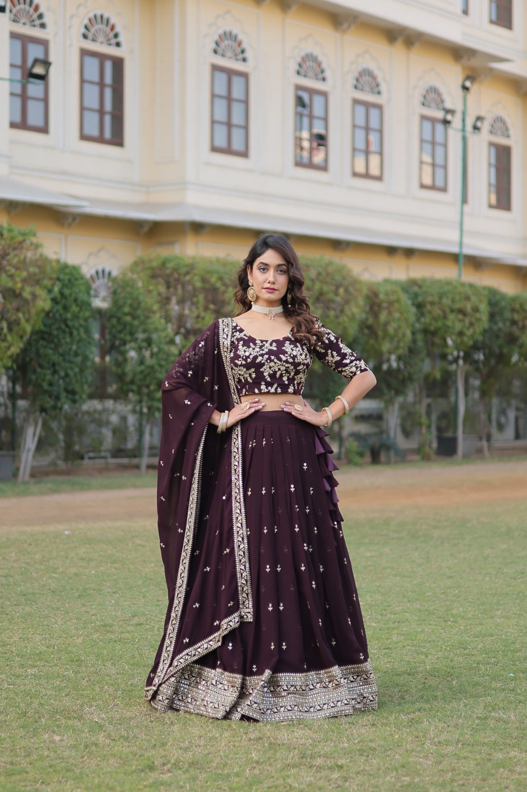 Captivating Sequins Embroidered Work Wine Lehenga Choli