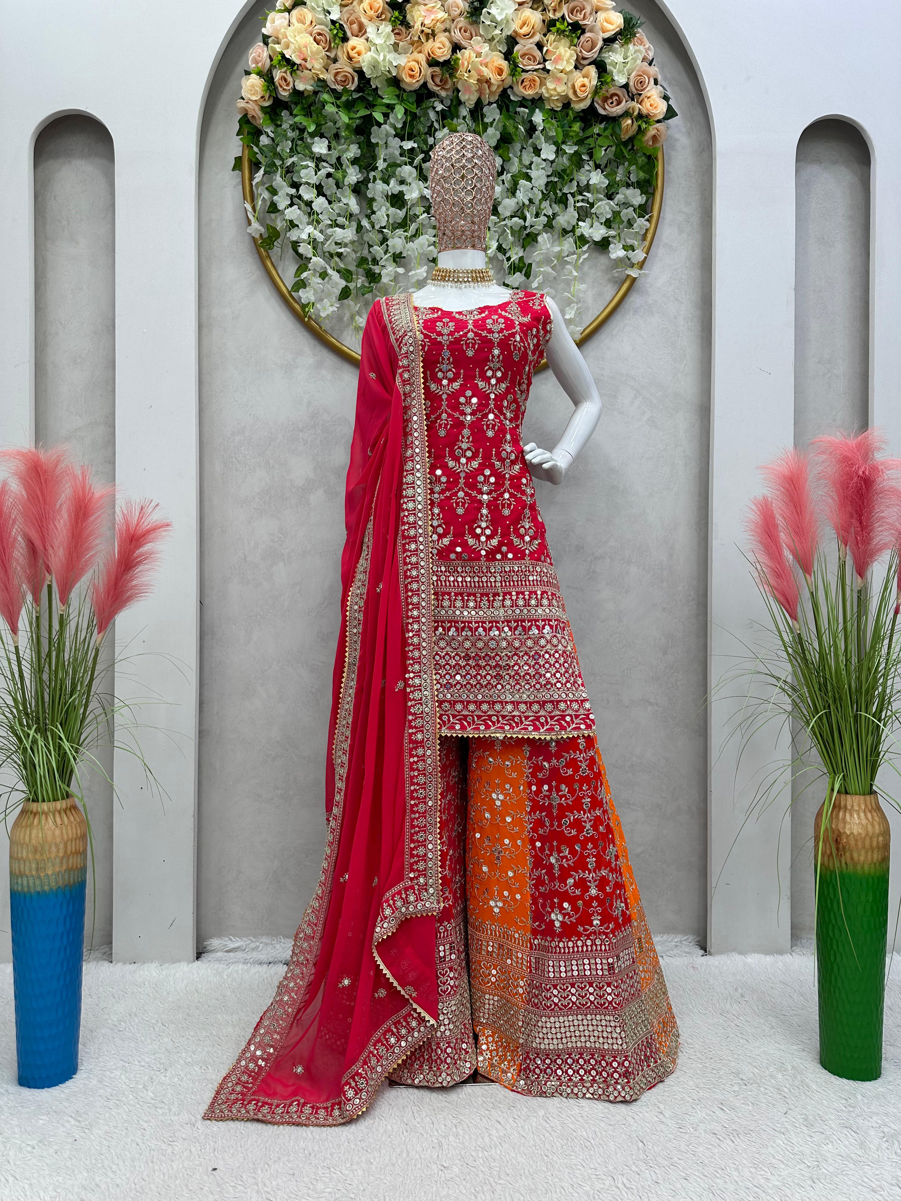 Pink Color Full Heavy Zari With Sequence Work Sharara Suit