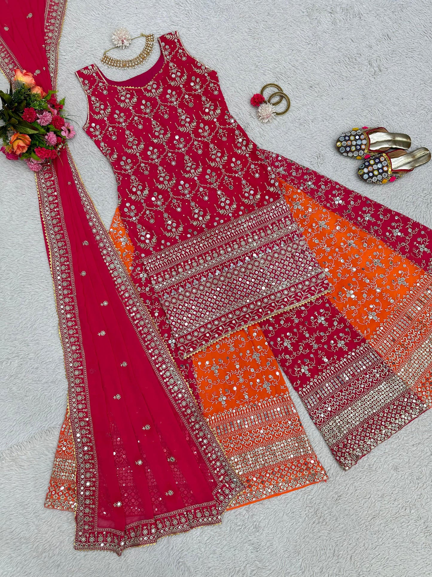 Pink Color Full Heavy Zari With Sequence Work Sharara Suit