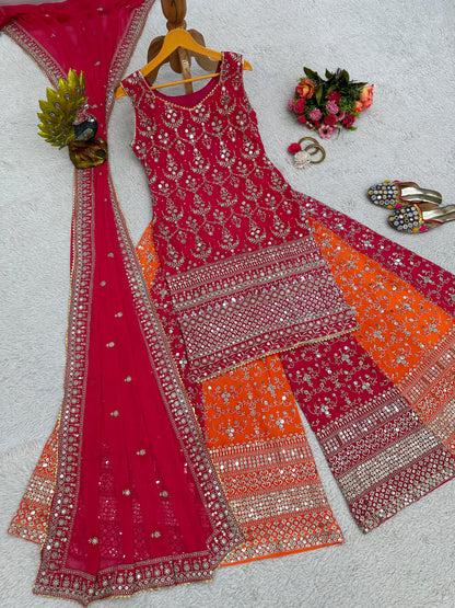 Pink Color Full Heavy Zari With Sequence Work Sharara Suit