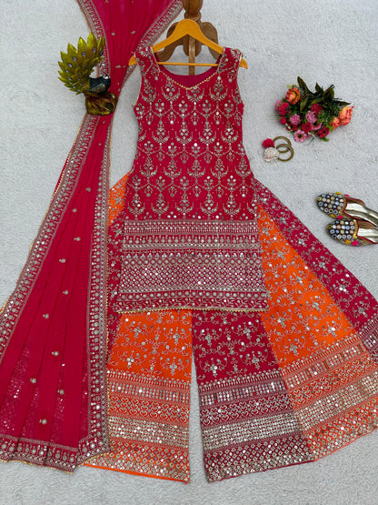 Pink Color Full Heavy Zari With Sequence Work Sharara Suit