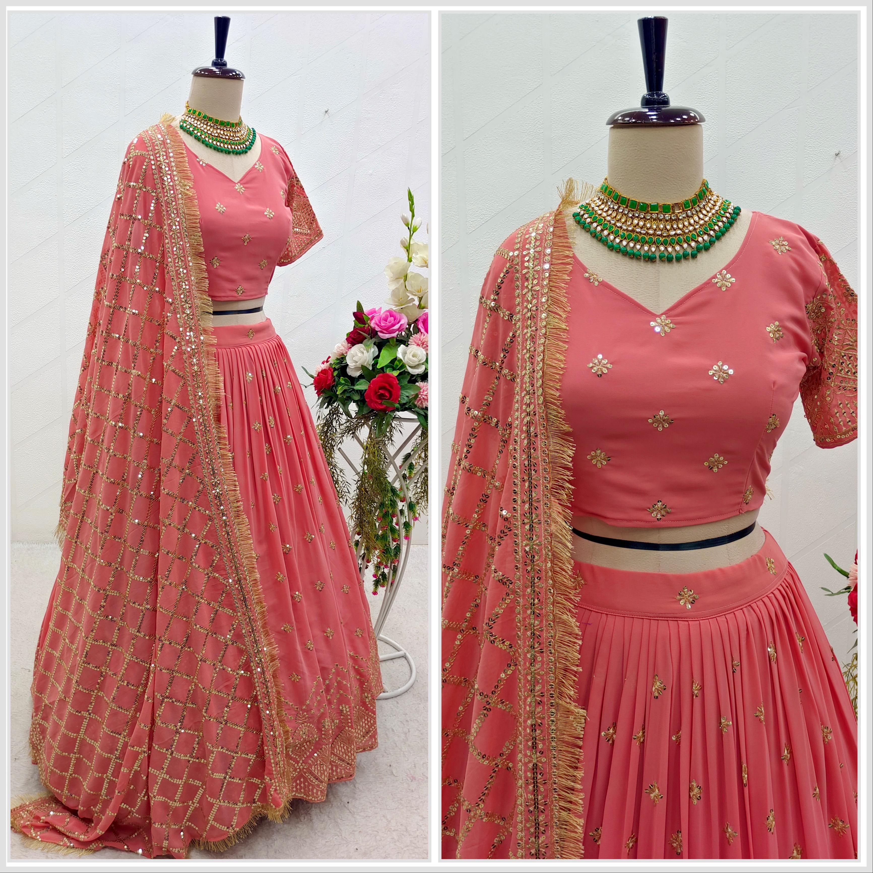 Precious Peach Color Sequence Embroidery Work Lehenga Choli