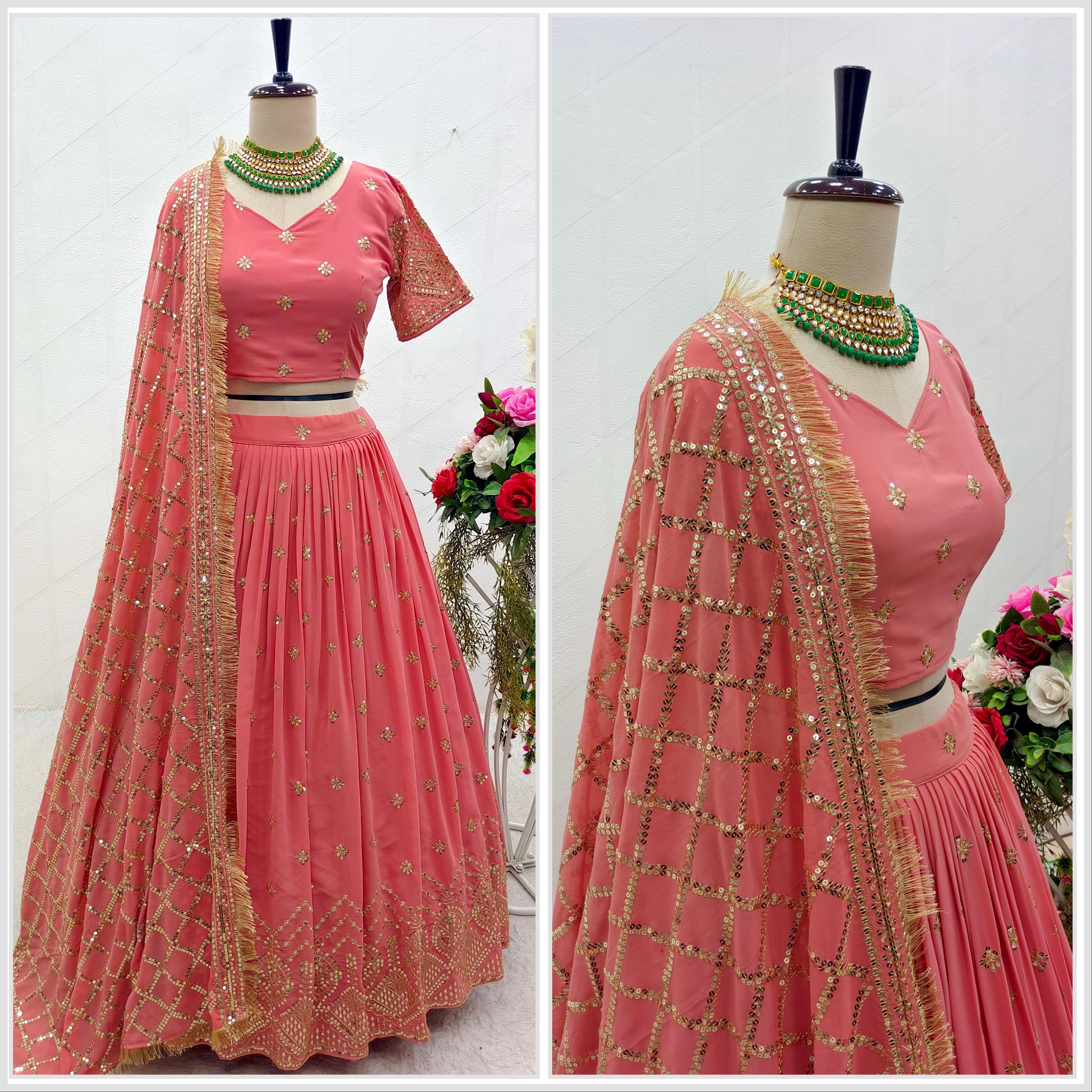 Precious Peach Color Sequence Embroidery Work Lehenga Choli