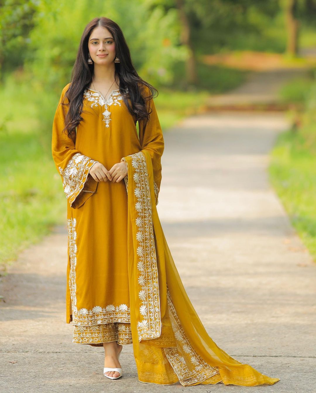 Beautiful Embroidery Work Mustard Color Kurti Pant With Dupatta