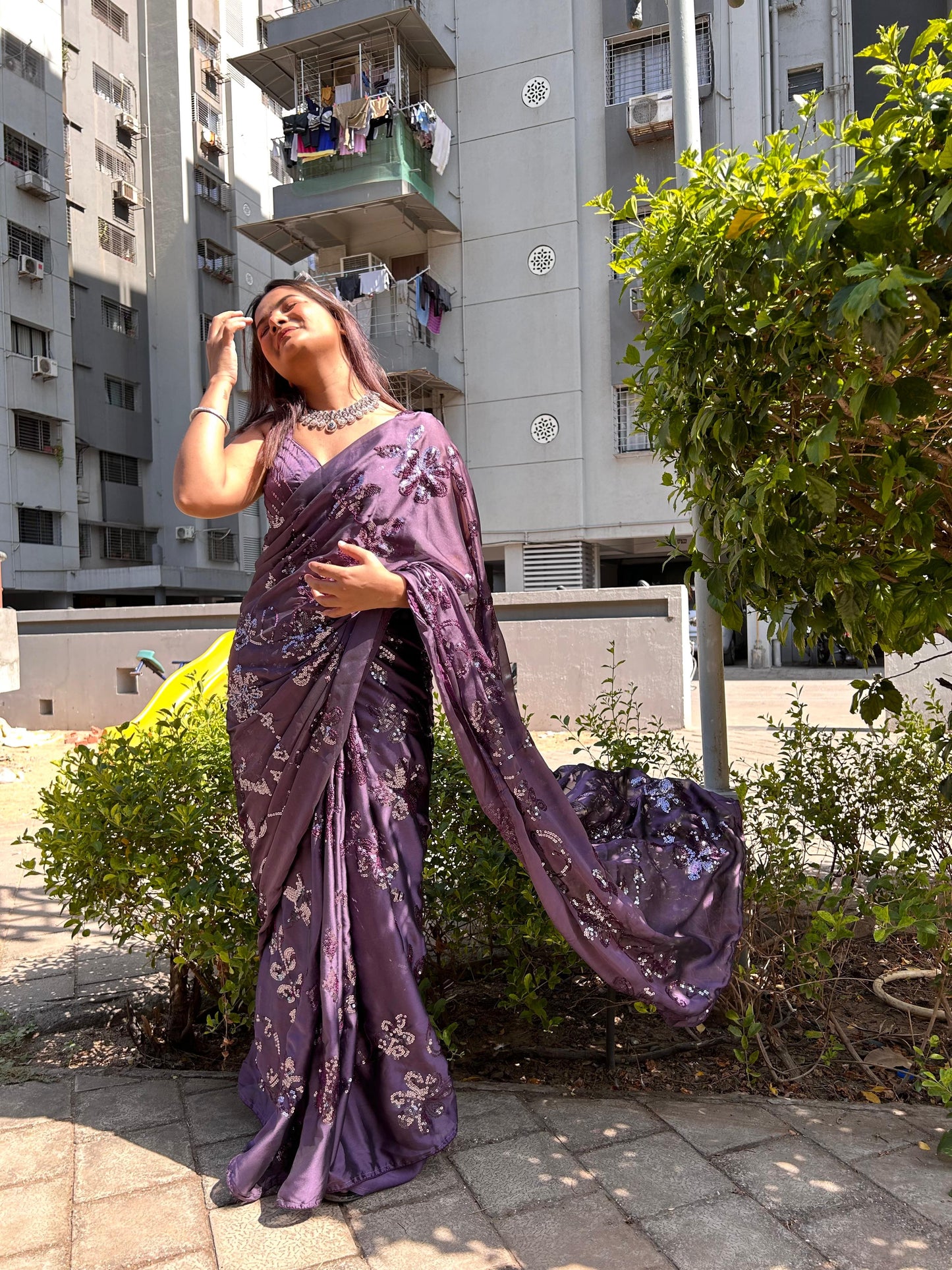 Celebrity Style Sequence Work Light Purple Kasturi Silk Saree