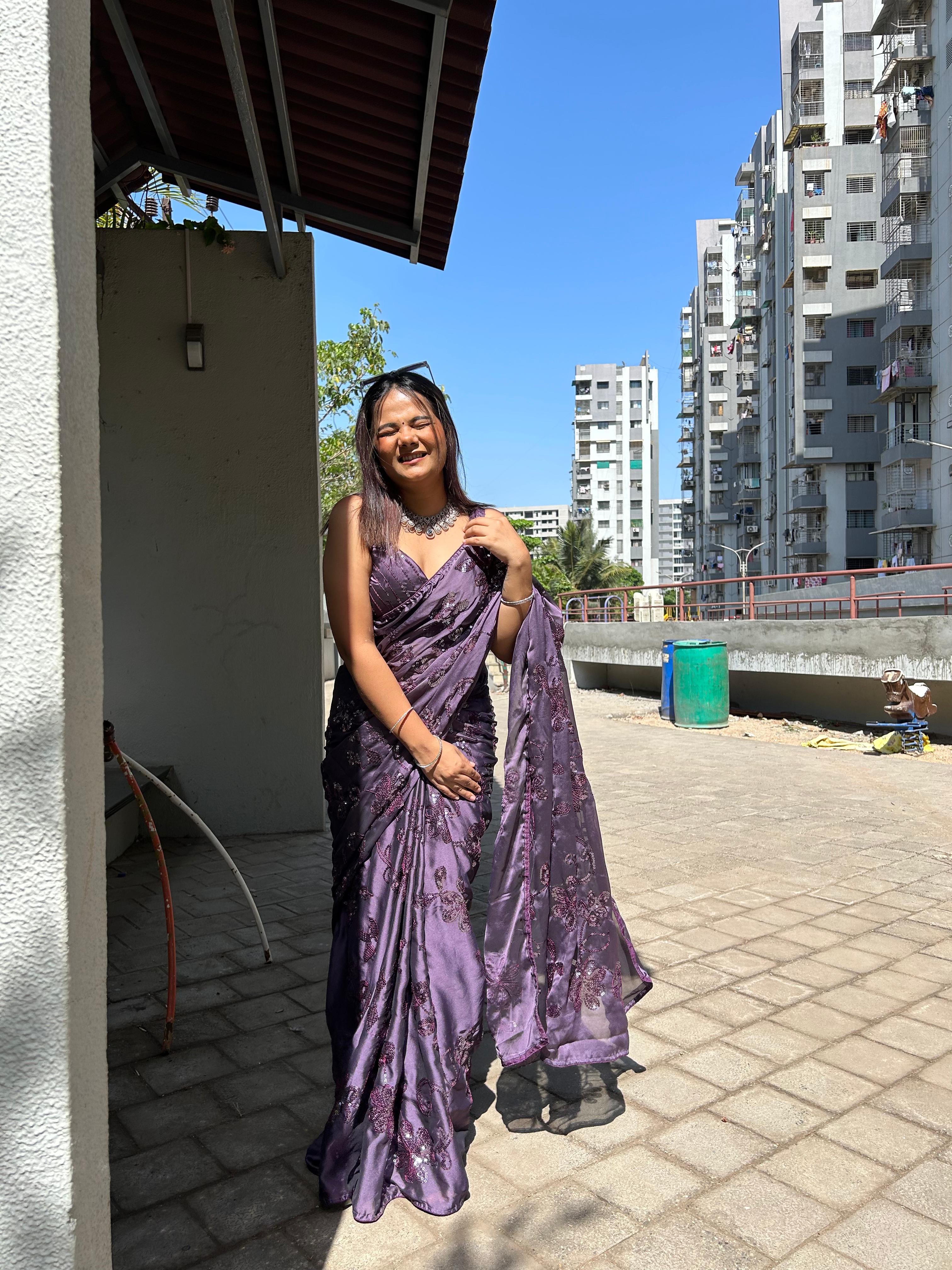 Celebrity Style Sequence Work Light Purple Kasturi Silk Saree